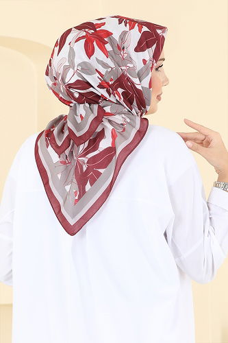 moda selvim Yaprak Desen Soft Eşarp Serisi 504ERB1087 Bordo - Thumbnail