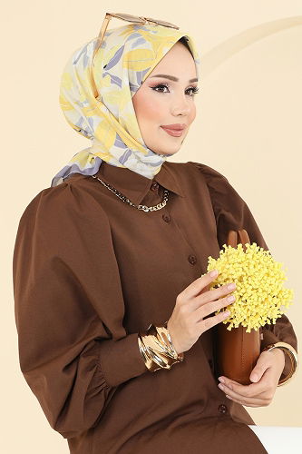 moda selvim Yaprak Desen Soft Eşarp Serisi 504ERB1087 Gri - Thumbnail