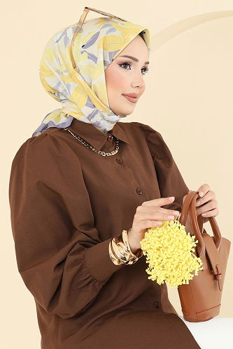 moda selvim Yaprak Desen Soft Eşarp Serisi 504ERB1087 Gri - Thumbnail