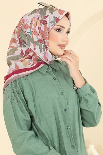 moda selvim Yaprak Desen Soft Eşarp Serisi 504ERB1087 Kahve&Taş - Thumbnail