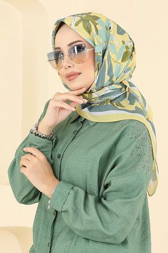 moda selvim Yaprak Desen Soft Eşarp Serisi 504ERB1087 Sarı - Thumbnail