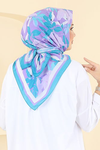 moda selvim Yaprak Desen Soft Eşarp Serisi 504ERB1087 Turkuaz - Thumbnail