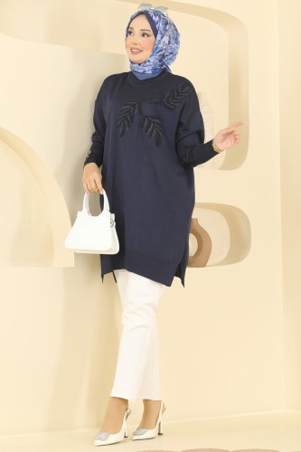 N.V.X. - Yaprak Desenli Merserize Tunik 3385NVX1208 Laci