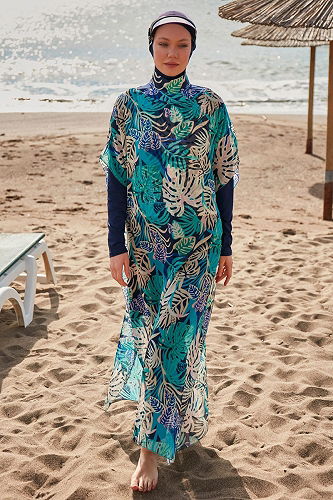 moda selvim Yaprak Desenli Pareo 2418MRNK1139 Mint - Thumbnail