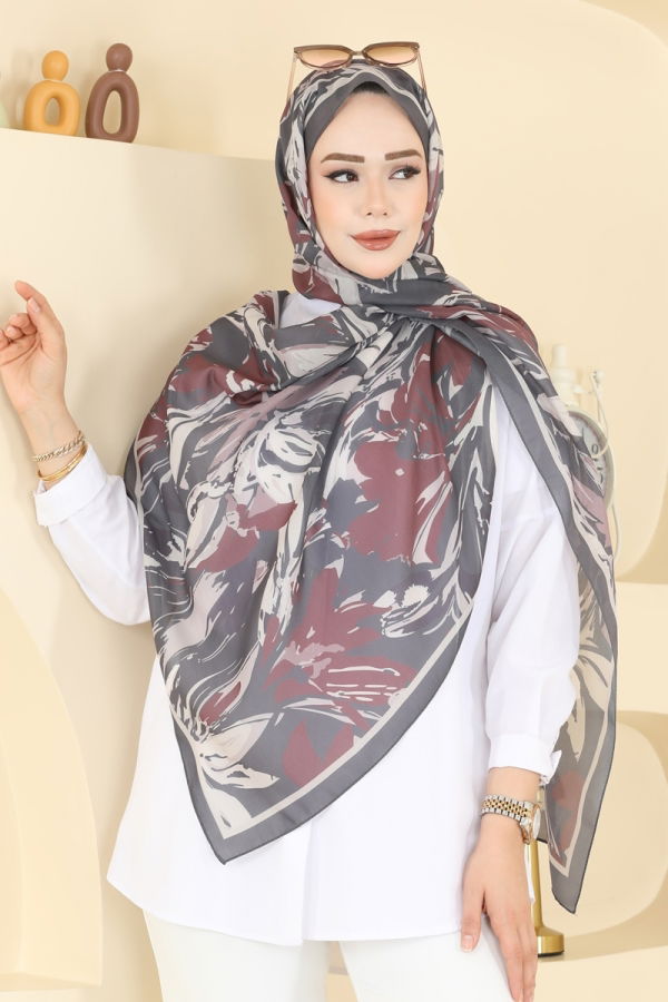 Modaselvim Şal Yaprak Desenli Soft Şal Serisi 003AFV475 Antrasit