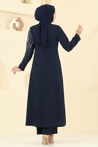 moda selvim Yaprak Detay Taşlı Takım 8098ABK1075 Laci - Thumbnail