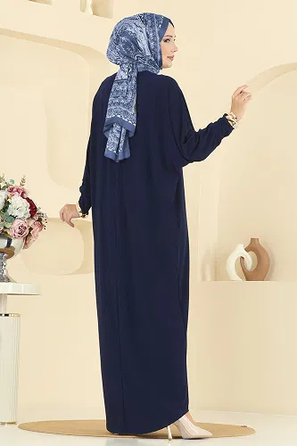 moda selvim Yarasa Kol Detaylı Elbise 5011ERK1158 Açık Laci - Thumbnail