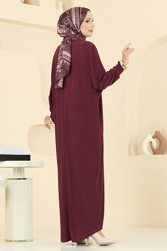 moda selvim Yarasa Kol Detaylı Elbise 5011ERK1158 Bordo - Thumbnail