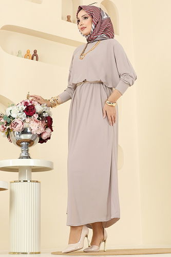 moda selvim Yarasa Kol Detaylı Elbise 5011ERK1158 Vizyon - Thumbnail