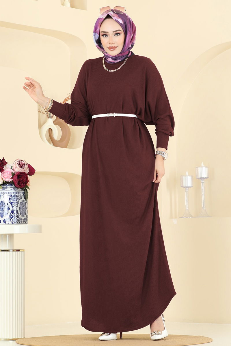 Yarasa Kollu Bürümcük Elbise 2000ERK1158 Bordo