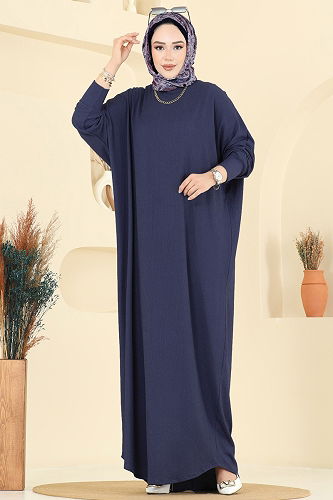 moda selvim Yarasa Kollu Bürümcük Elbise 2000ERK1158 Laci - Thumbnail