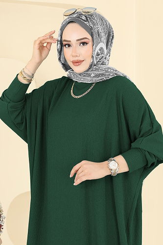 moda selvim Yarasa Kollu Bürümcük Elbise 2000ERK1158 Zümrüt - Thumbnail