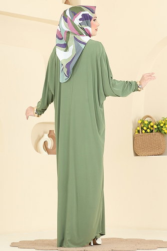 moda selvim Yarasa Kollu Sandy Elbise 4099ZNNK1102 Çağla - Thumbnail
