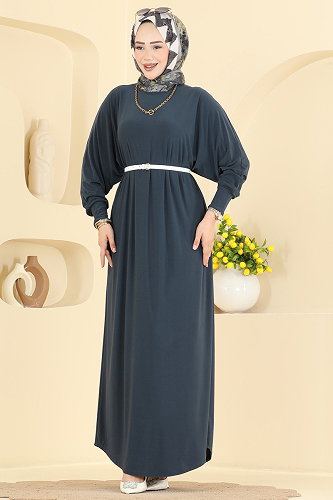 moda selvim Yarasa Kollu Sandy Elbise 4099ZNNK1102 Füme - Thumbnail