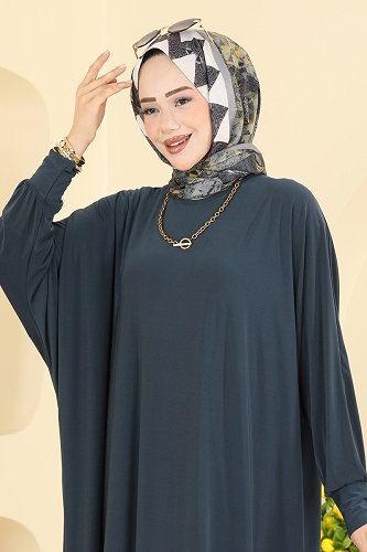 moda selvim Yarasa Kollu Sandy Elbise 4099ZNNK1102 Füme - Thumbnail