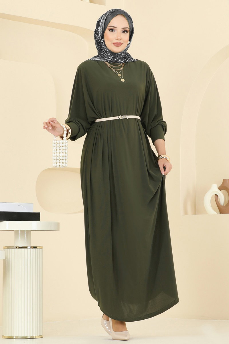 Yarasa Kollu Sandy Elbise 4099ZNNK1102 Koyu Haki