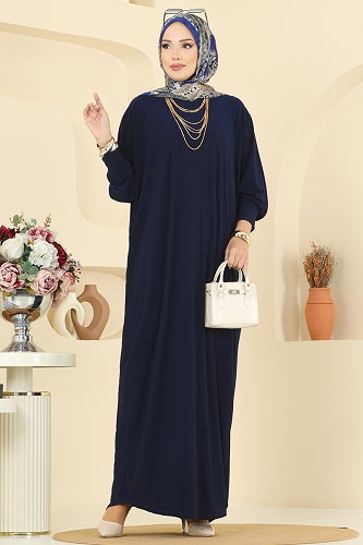 moda selvim Yarasa Kollu Sandy Elbise 4099ZNNK1102 Laci - Thumbnail
