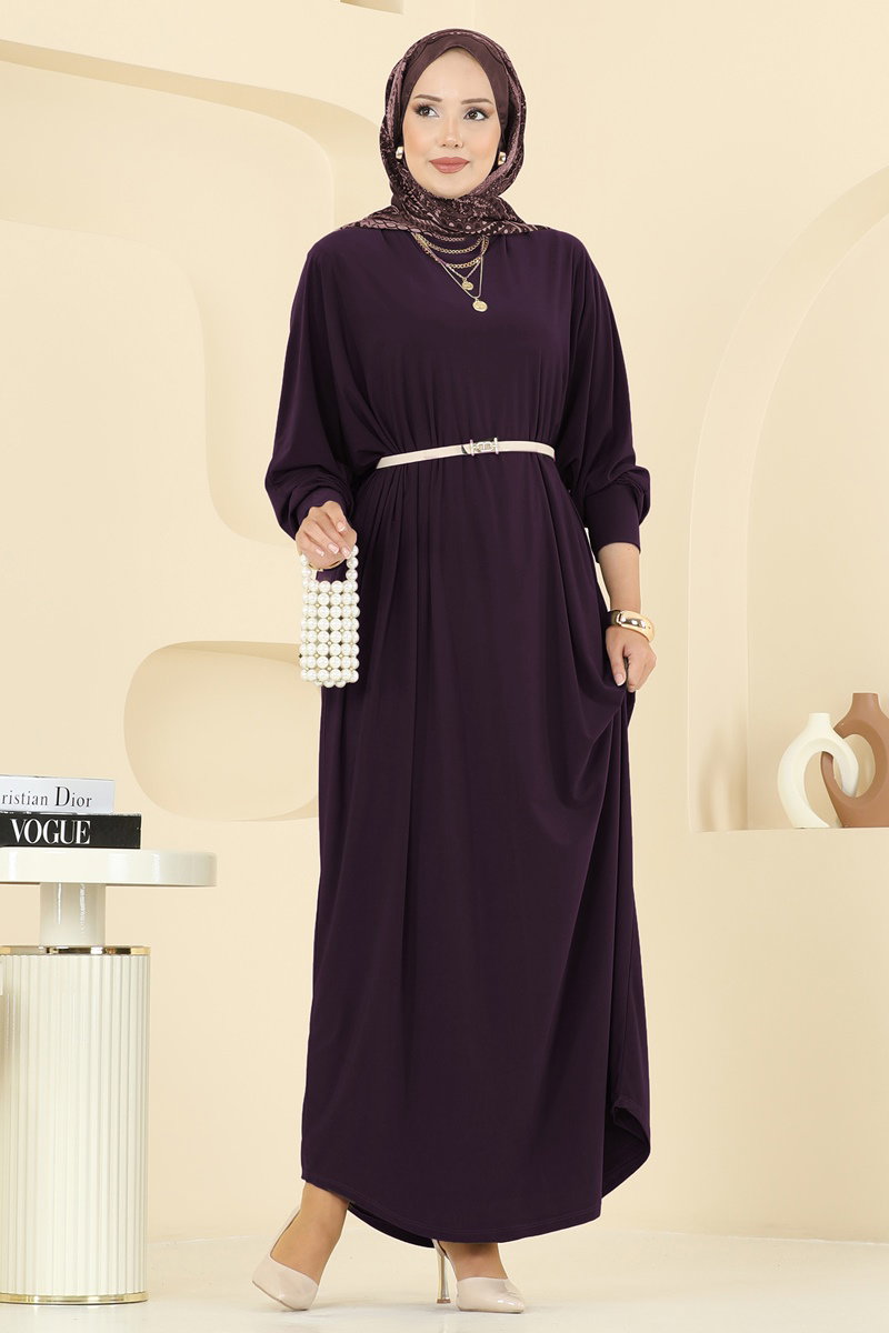 Yarasa Kollu Sandy Elbise 4099ZNNK1102 Mor