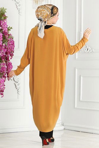 moda selvim Yarasa Kollu Üçlü Takım 2001EFY843 Hardal&Siyah - Thumbnail