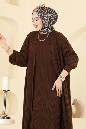 moda selvim Yarım Boğazlı İkili Takım 7080HBS856 Kahve - Thumbnail