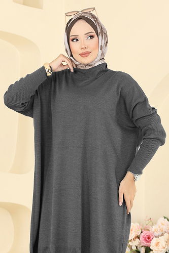 moda selvim Yarım Boğazlı Triko Tunik 1047KLN570 Antrasit - Thumbnail