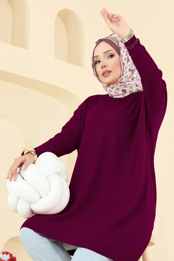 Modaselvim Tunik Yarım Boğazlı Triko Tunik 1047KLN570 Bordo