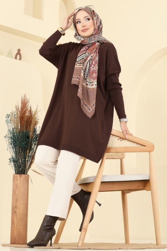 K.L.N. - Yarım Boğazlı Triko Tunik 1047KLN570 Kahve