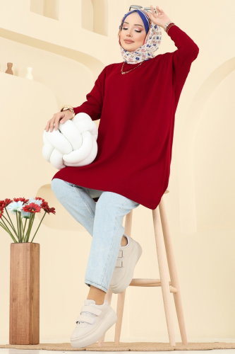 K.L.N. - Yarım Boğazlı Triko Tunik 1047KLN570 Kırmızı