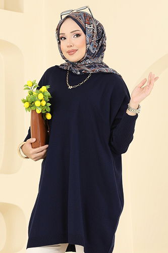 moda selvim Yarım Boğazlı Triko Tunik 1047KLN570 Laci - Thumbnail