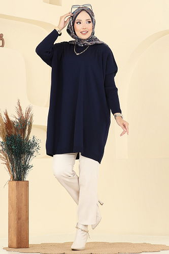 moda selvim Yarım Boğazlı Triko Tunik 1047KLN570 Laci - Thumbnail