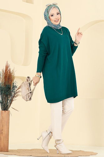 moda selvim Yarım Boğazlı Triko Tunik 1047KLN570 Petrol - Thumbnail