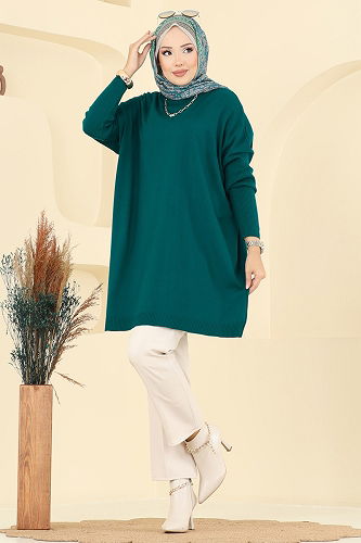 moda selvim Yarım Boğazlı Triko Tunik 1047KLN570 Petrol - Thumbnail