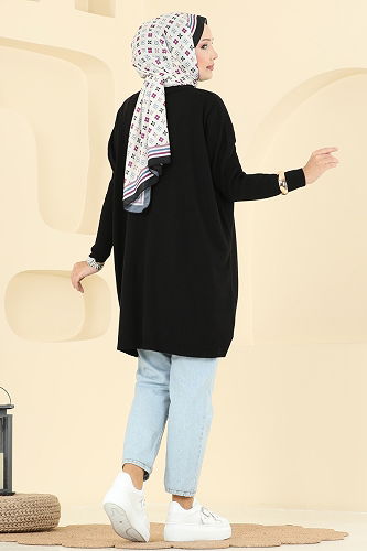 moda selvim Yarım Boğazlı Triko Tunik 1047KLN570 Siyah - Thumbnail