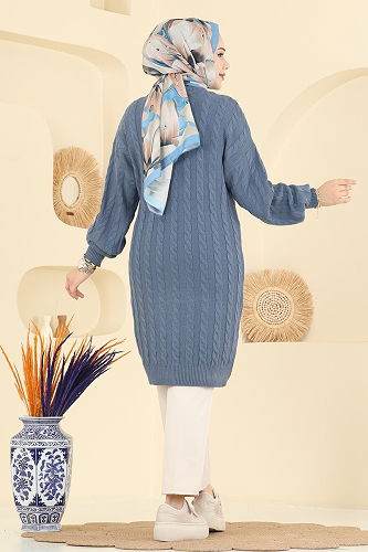 moda selvim Yarım Boğazlı Triko Tunik 2734AYD574 Açık İndigo - Thumbnail