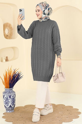 moda selvim Yarım Boğazlı Triko Tunik 2734AYD574 Antrasit - Thumbnail