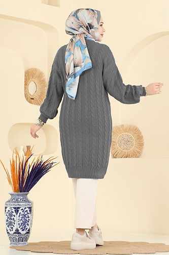 moda selvim Yarım Boğazlı Triko Tunik 2734AYD574 Antrasit - Thumbnail