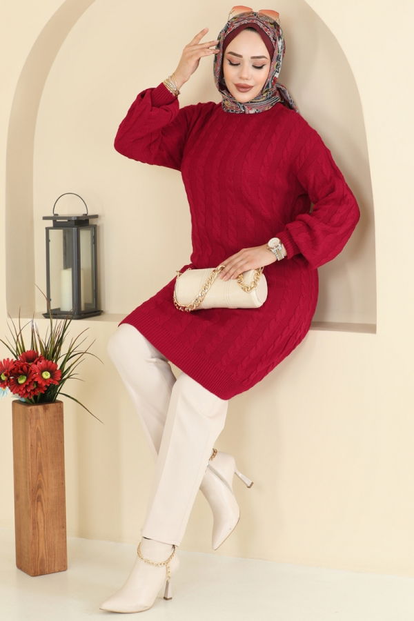 Modaselvim Tunik Yarım Boğazlı Triko Tunik 2734AYD574 Kırmızı