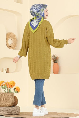 moda selvim Yarım Boğazlı Triko Tunik 2734AYD574 Yağ Yeşili - Thumbnail