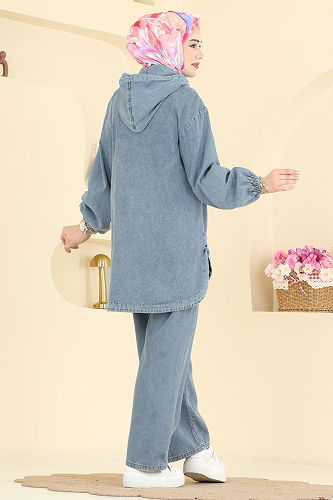 moda selvim Yarım Çıtçıtlı Kot Takım 4096ORG1169 Açık Kot - Thumbnail