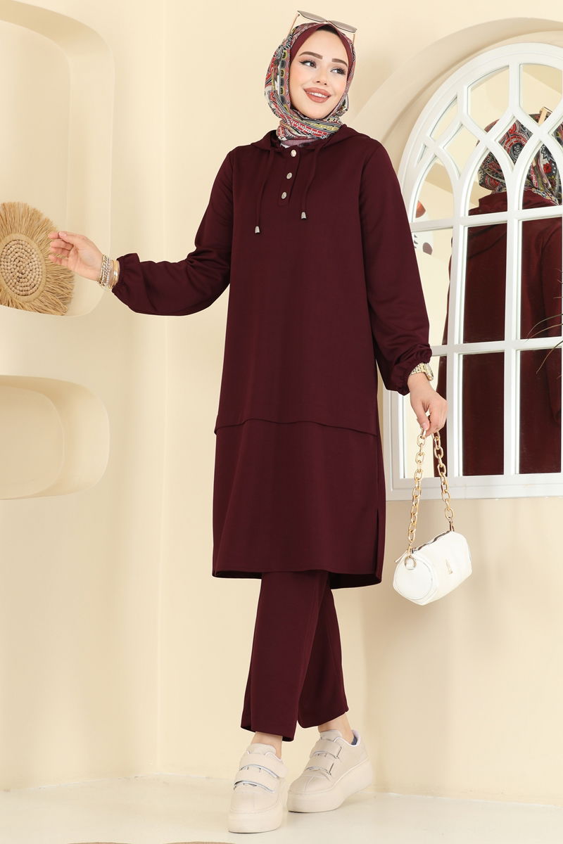 Yarım Çıtçıtlı Krep Takım 25007UKB139 Bordo