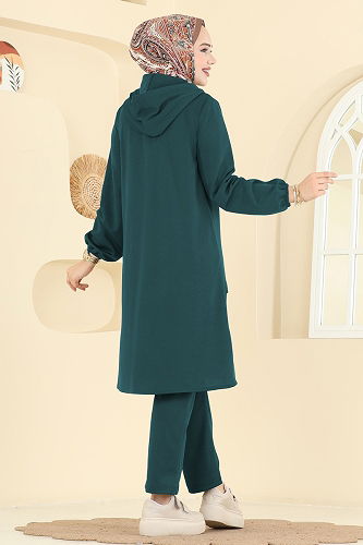 moda selvim Yarım Çıtçıtlı Krep Takım 25007UKB139 Petrol - Thumbnail