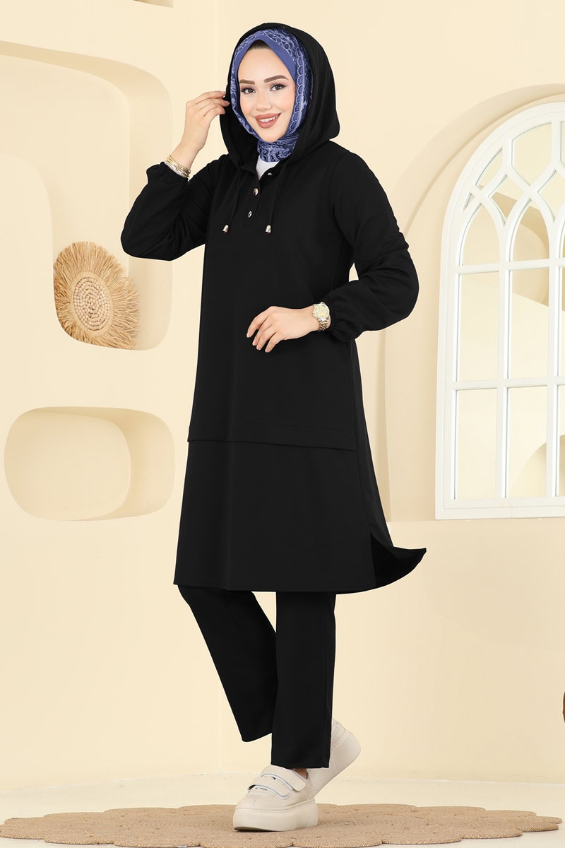 Yarım Çıtçıtlı Krep Takım 25007UKB139 Siyah