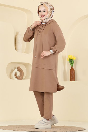 moda selvim Yarım Çıtçıtlı Krep Takım 25007UKB139 Vizyon - Thumbnail