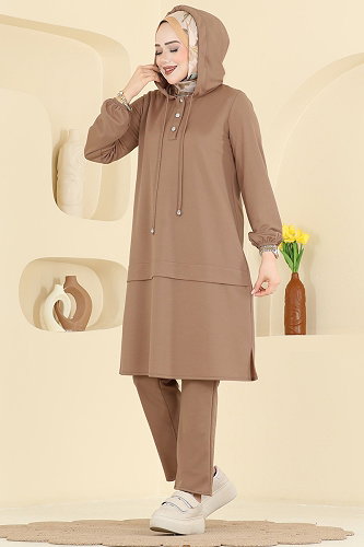 moda selvim Yarım Çıtçıtlı Krep Takım 25007UKB139 Vizyon - Thumbnail