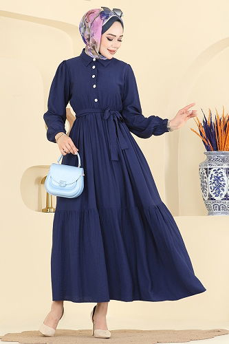 moda selvim Yarım Düğme Detaylı Elbise 2781AYD574 Laci - Thumbnail