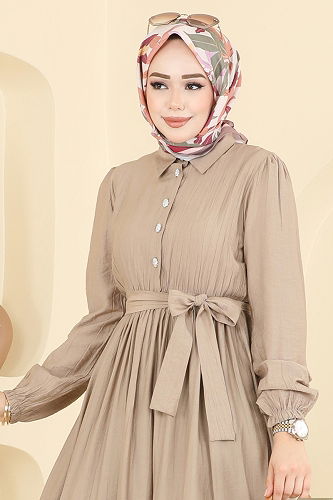 moda selvim Yarım Düğme Detaylı Elbise 2781AYD574 Vizyon - Thumbnail