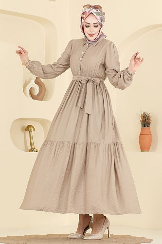 moda selvim Yarım Düğme Detaylı Elbise 2781AYD574 Vizyon - Thumbnail