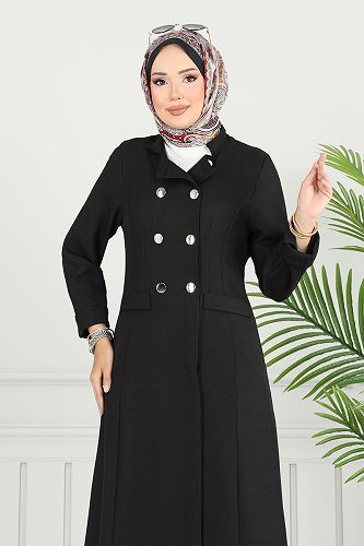 moda selvim Yarım Düğme Detaylı Takım 2701SL890-M Siyah - Thumbnail