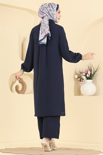 moda selvim Yarım Düğme Detaylı Takım 3459TRT545 Laci - Thumbnail
