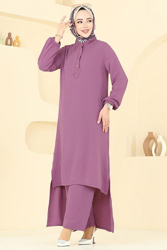 moda selvim Yarım Düğmeli Aerobin Takım 6023UZ662 Koyu Gül Kurusu - Thumbnail